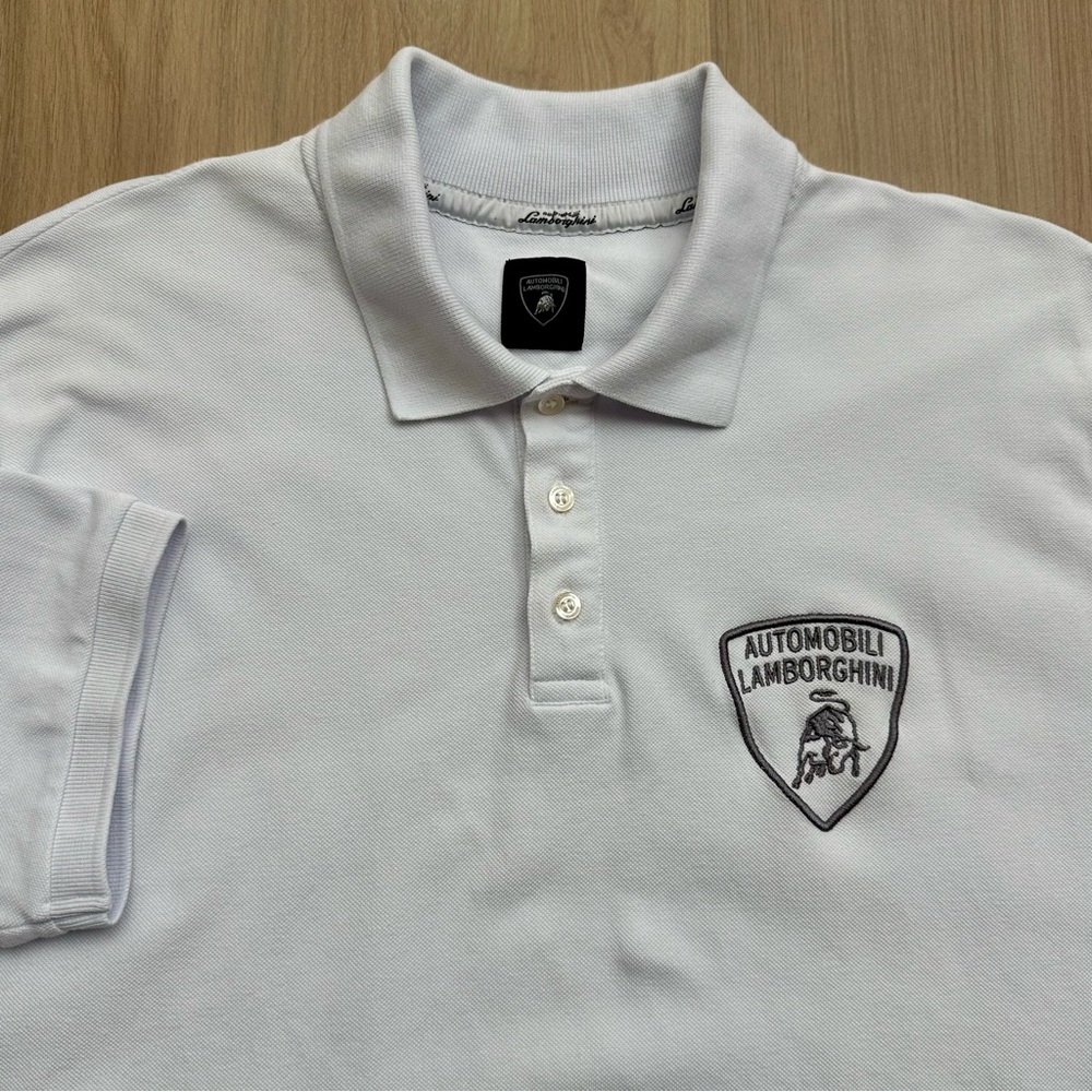 Automobili Lamborghini Polo Shirt Mens XXL (2XL) Chest Crest Logo Cotton White